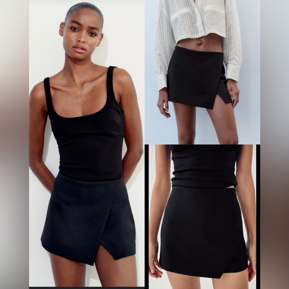 Zara Mini black SkOrt Asymmetric Slit Casual Blogger Fav , size Small